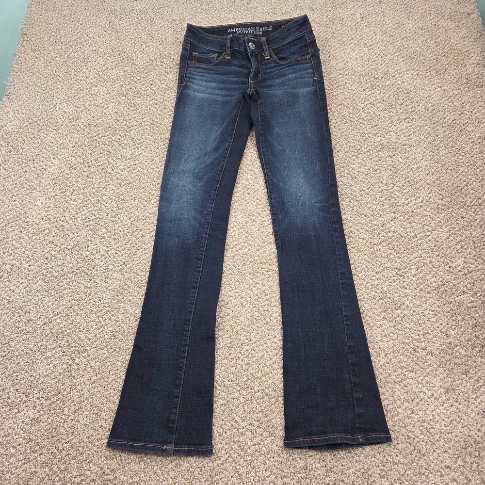 American Eagle Jeans 00 Long Low Rise Super Stretch Skinny Kick Dark Wash Denim